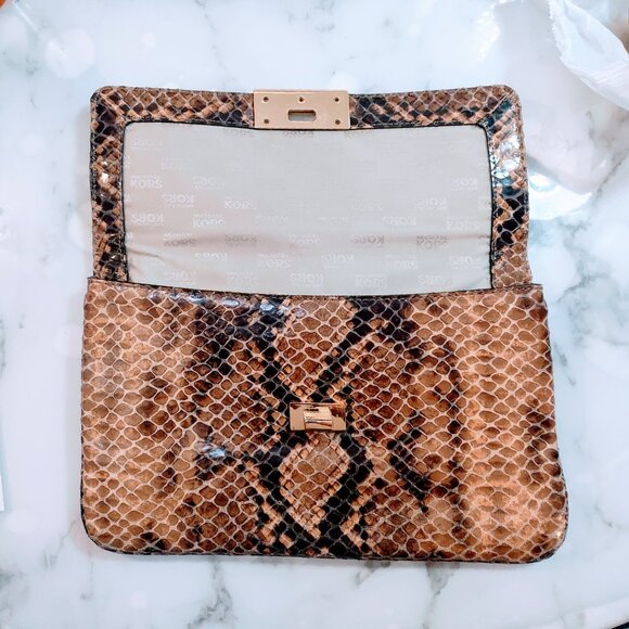 MICHAEL KORS JET SET PYTHON EMBOSSED LEATHER CLUTCH / SHOULDER BAG - Picture 5 of 11